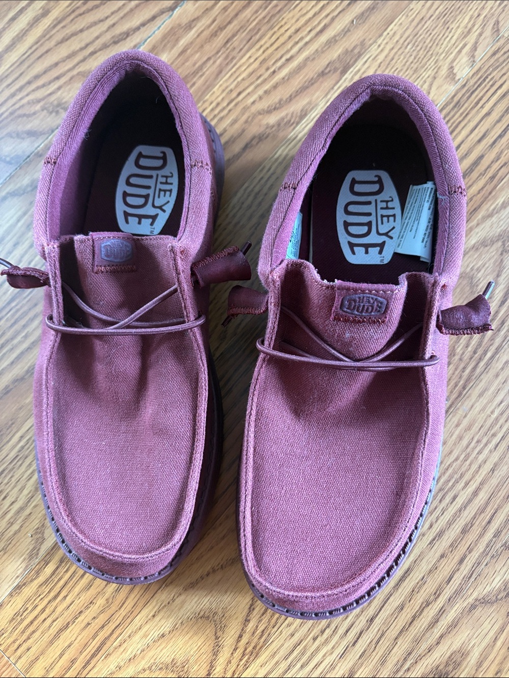 Hey Dude Men’s Slip-On Loafers in Burgundy Canvas